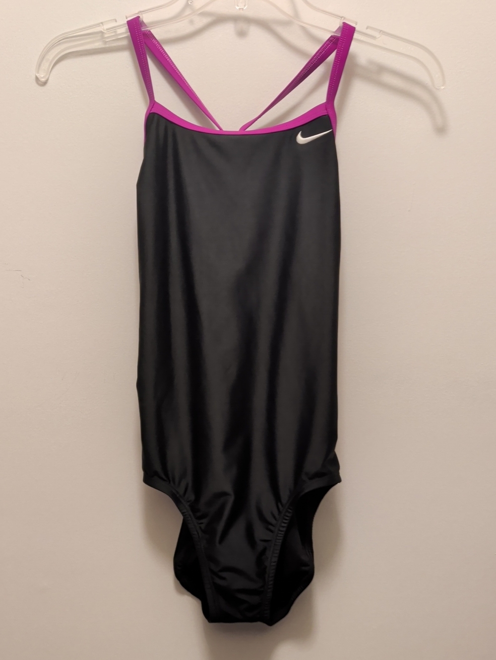 Nike Women's 32 Black One-Piece Swimsuit with Purple Straps